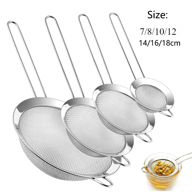 Stainless Steel Fine Mesh Strainer Set - Oil, Flour, and Baking Sifter Tools