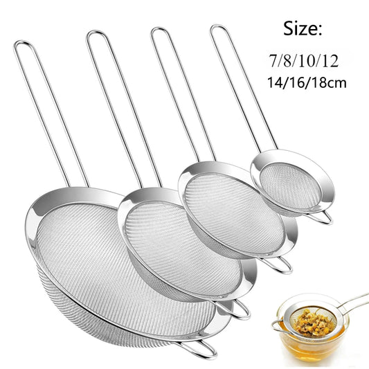 Stainless Steel Fine Mesh Strainer Set - Oil, Flour, and Baking Sifter Tools