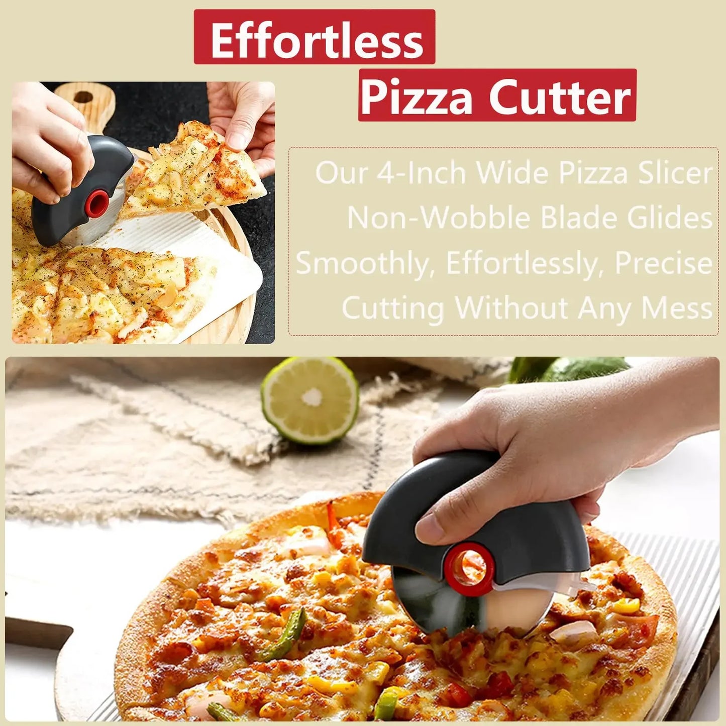 Stainless Steel Roller Cutter - Multi-Purpose Pizza & Dough Slicing Tool