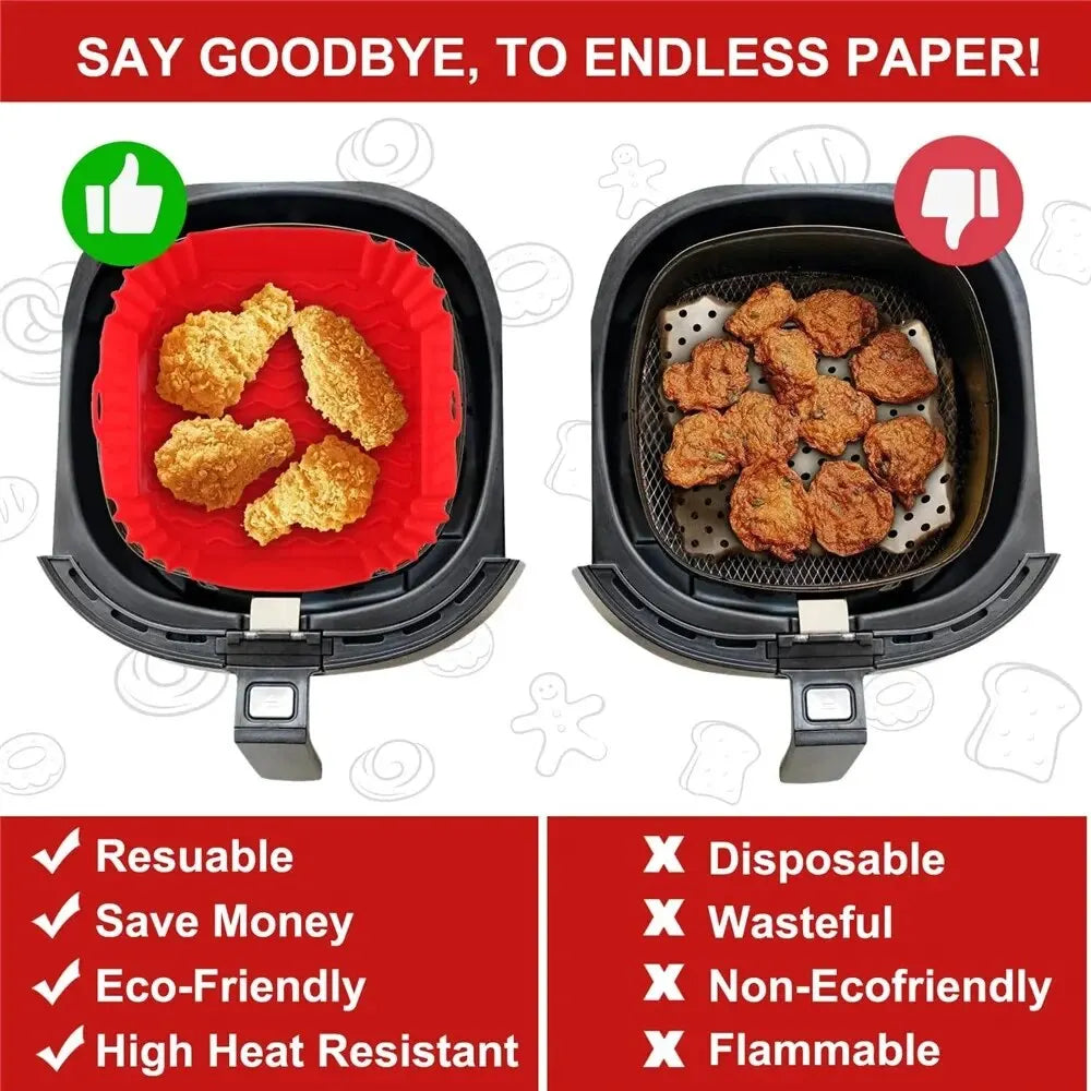 Reusable Silicone Air Fryer Liner - Oven Baking Tray & Fry Basket