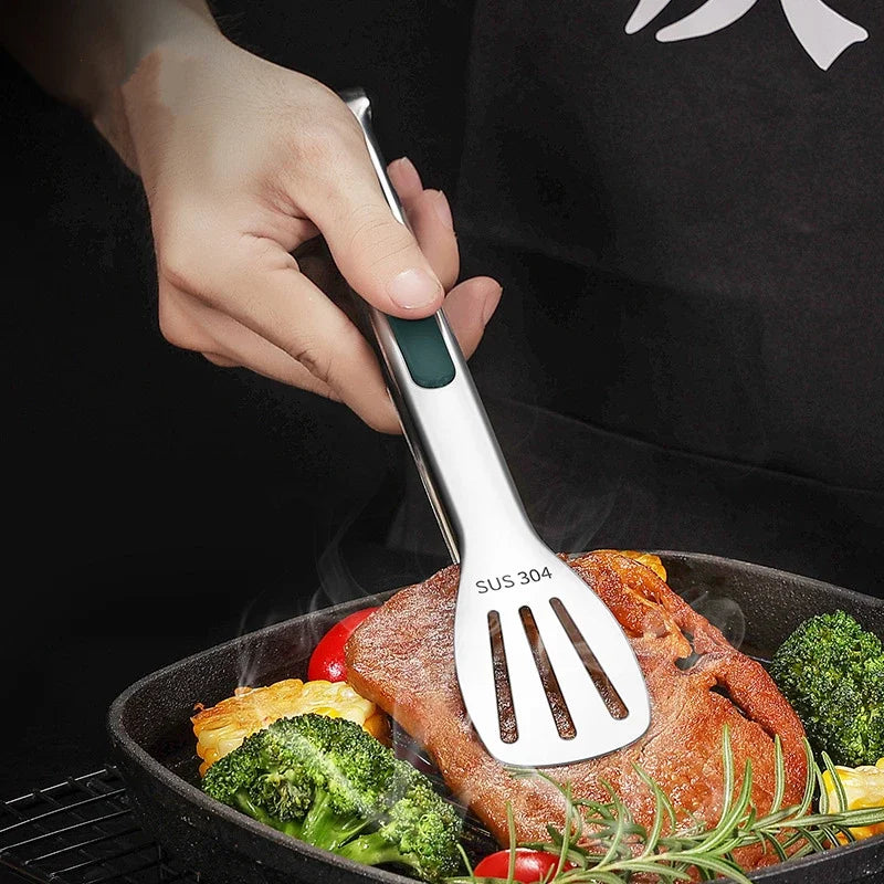 Non-Slip Stainless Steel Food Tongs - Meat, Salad & BBQ Cooking Tool