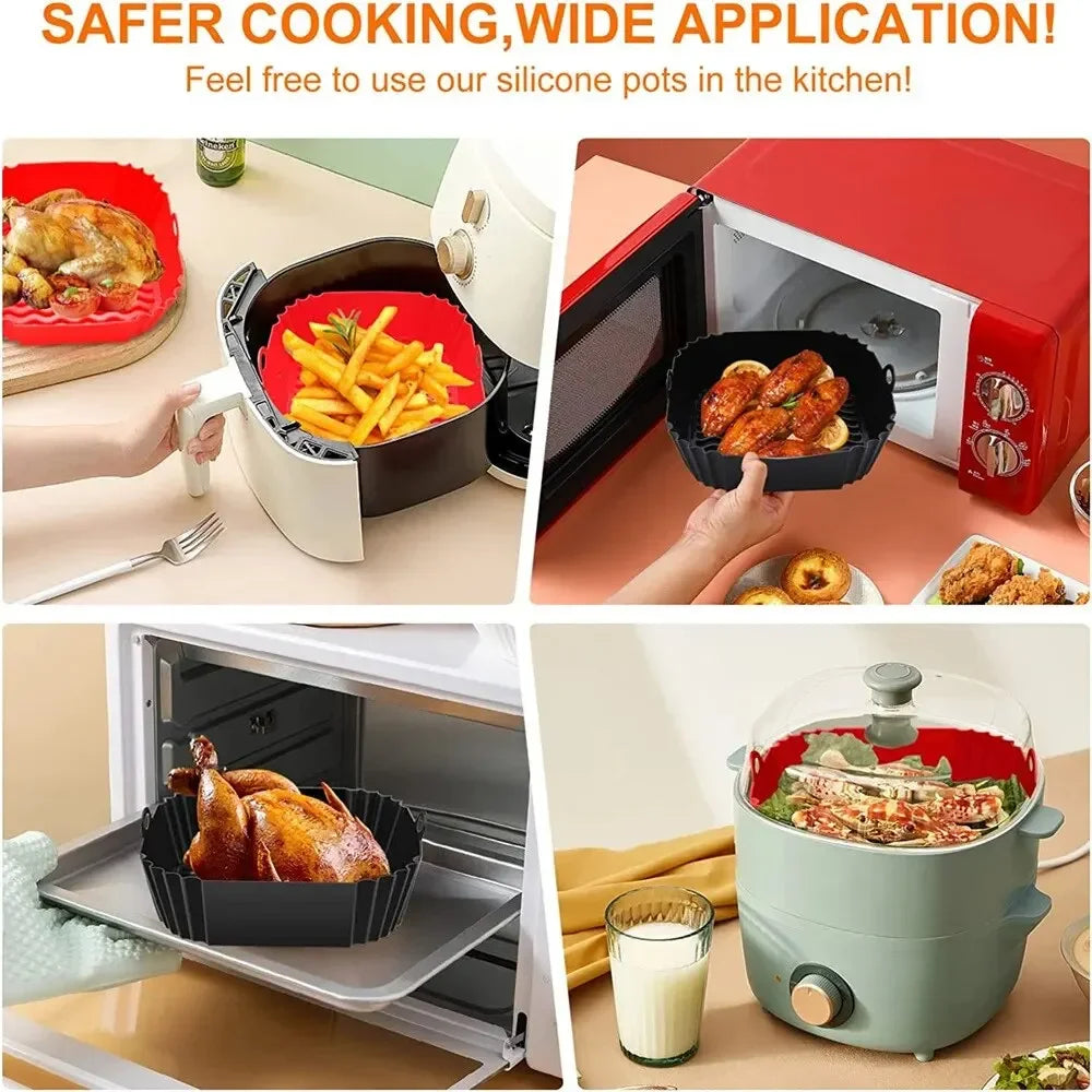 Reusable Silicone Air Fryer Liner - Non-Stick Baking Tray for Fried Chicken & Pizza