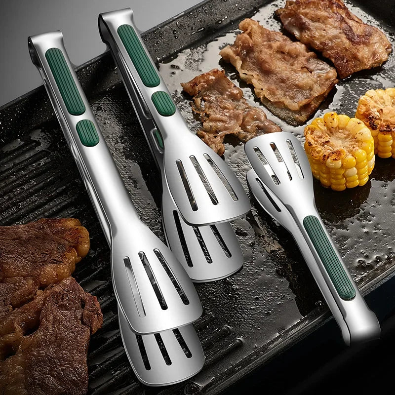 Non-Slip Stainless Steel Food Tongs - Meat, Salad & BBQ Cooking Tool