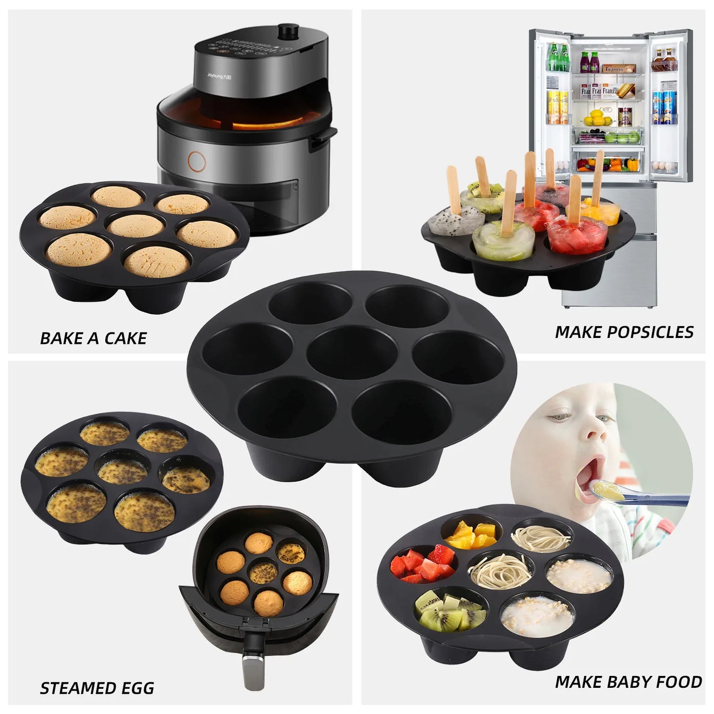 Silicone Muffin Pan - 7-Cup Non-Stick Mold for Air Fryers