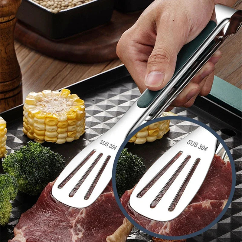 Non-Slip Stainless Steel Food Tongs - Meat, Salad & BBQ Cooking Tool