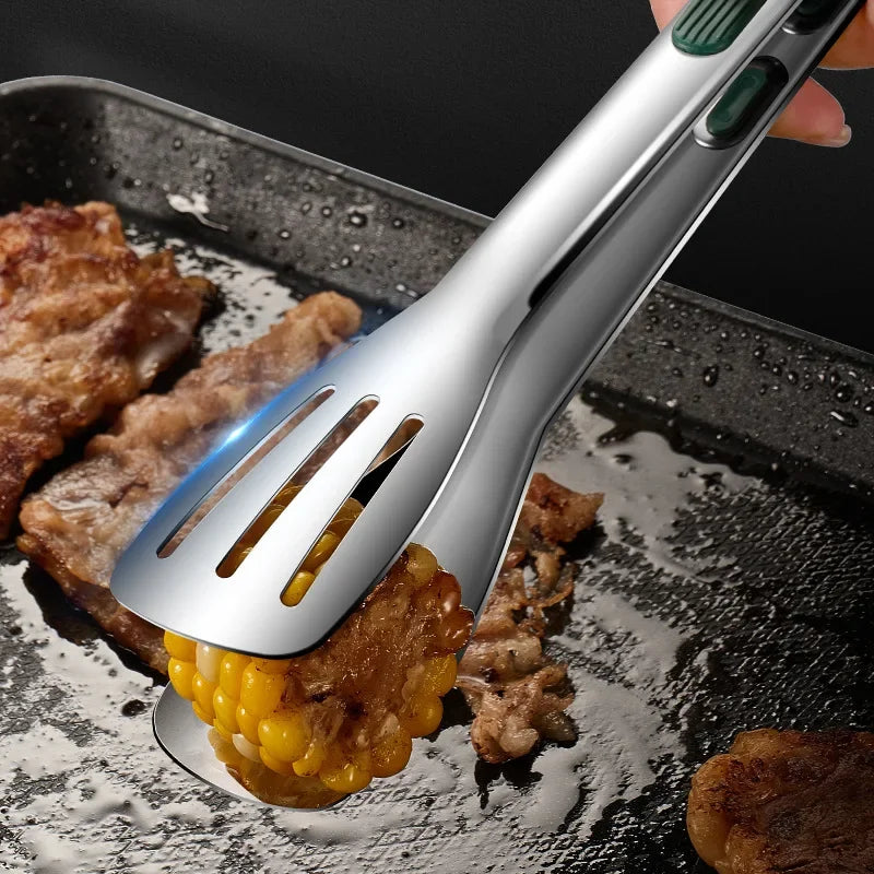 Non-Slip Stainless Steel Food Tongs - Meat, Salad & BBQ Cooking Tool